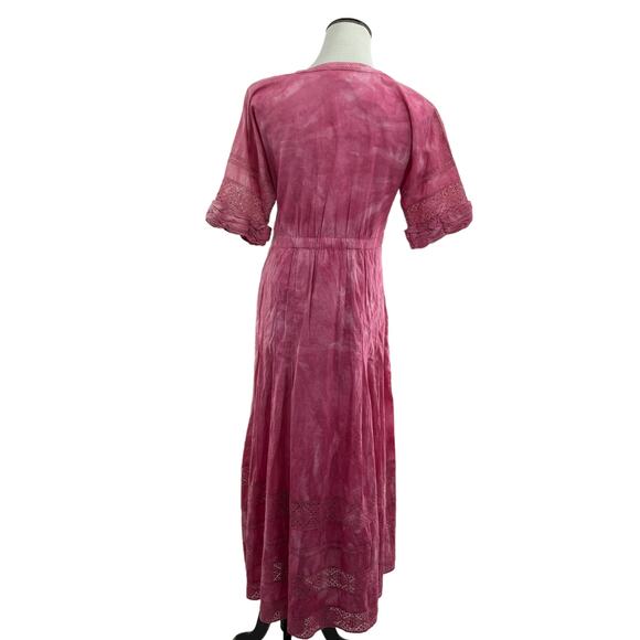 LoveshackFancy Edie Bordeaux Pink Tie Dye Cotton Midi Dress - Picture 8 of 12